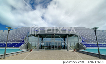 Solar panels on the roof of building timelapse hyperlapse 120217648