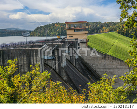 A View of Lake Dobczyce with Concrete Dam, Poland 120218117