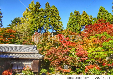 Mountain temple surrounded by autumn leaves Mountain temple surrounded by autumn leaves 120218243