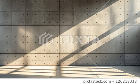Sunlight Casting Shadows Across Concrete Wall in Modern Museum Interior. Generative AI 120218338