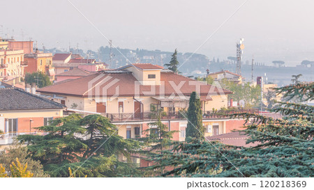 Old houses and trees during sunset in beautiful town of Albano Laziale timelapse, Italy 120218369