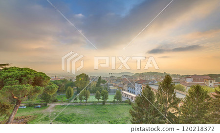 Old houses and trees during sunset in beautiful town of Albano Laziale timelapse, Italy 120218372