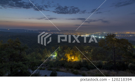 A bird's eye view before sunrise over Turkey night to day timelapse. Turkey. 120218394