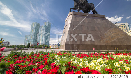 Monument Khan Kenesary timelapse hyperlapse. Nur-Sultan city, Kazakhstan 120218429
