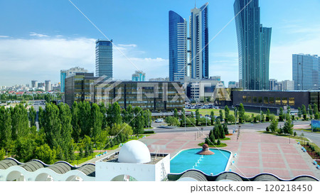 New business district timelapse from roof in the capital of Kazakhstan in Astana. 120218450