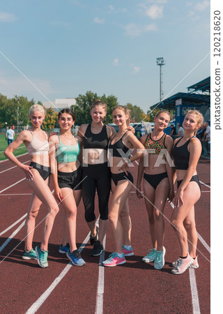 Group of Young Female Athletes on Track 120218620