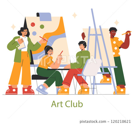 A vibrant and dynamic art club scene that showcases the creativity and collaboration among diverse artists 120218621