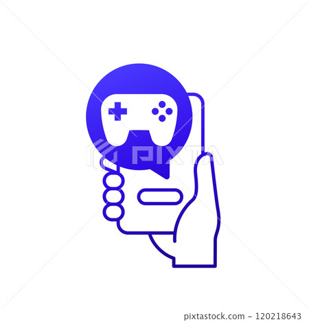 mobile games icon with a phone in hand 120218643