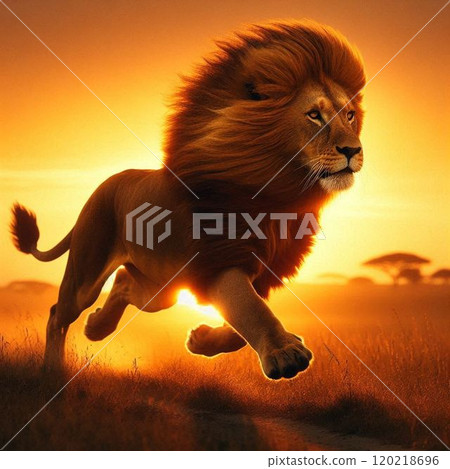 日落前的薩凡納 奔跑的雄獅 120218696