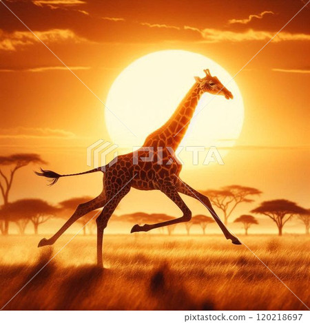 夕陽下的大草原 奔跑的長頸鹿 120218697