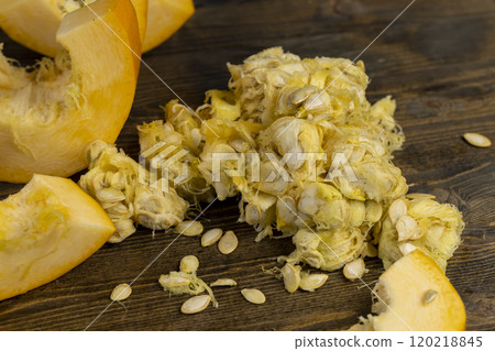 orange pumpkin fruit details cut into pieces for cooking orange pumpkin fruit details cut into pieces for cooking 120218845