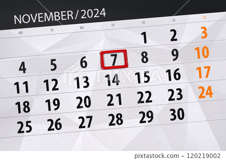 Calendar 2024, deadline, day, month, page, organizer, date, November, thursday, number 7 Calendar 2024, deadline, day, month, page, organizer, date, November, thursday, number 7 120219002