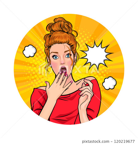 Avatar of woman or business person in various poses, circle background, pop art comics style 120219677