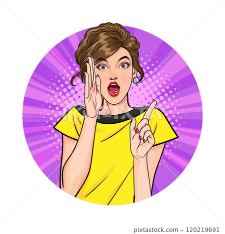 Avatar of woman or business person in various poses, circle background, pop art comics style 120219691