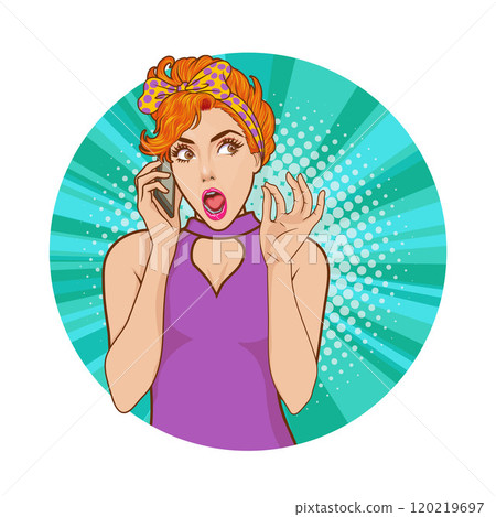 Avatar of woman or business person in various poses, circle background, pop art comics style 120219697