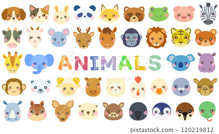 可愛的動物插畫集臉正面向量素材 120219812