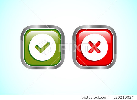 Yes and No badges, Check mark and cross mark icons Yes and No badges, Check mark and cross mark icons 120219824