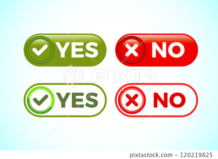 Yes and No badges, Check mark and cross mark icons Yes and No badges, Check mark and cross mark icons 120219825