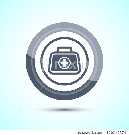 Medical first aid kit icon, Medicine emergency box health care sign. Blue Color Round Button Design Medical first aid kit icon, Medicine emergency box health care sign. Blue Color Round Button Design 120219874