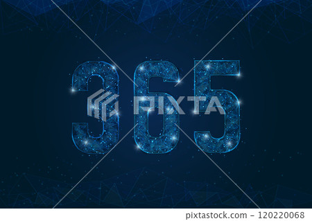 Abstract isolated blue image of 365 Logo. Polygonal low poly wireframe illustration looks like stars in the black night sky in space or flying glass shards. 120220068