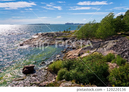 Islands of Suomenlinna sea fortress southest form Helsinki city center, Finland, sunny summer day, UNESCO World Heritage Site 120220136