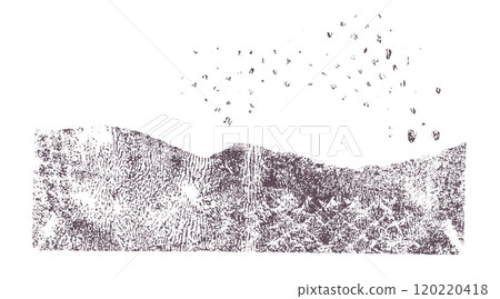 Black carboned texture overlay. Dust grainy texture on white background. Torn old paper with grain noise Grunge design elements Black scratches spots and stains. Fossil stone print Vector illustration 120220418