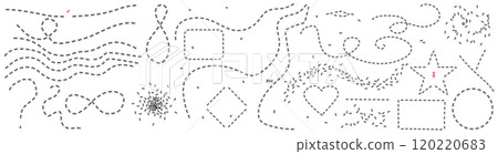 Collection of Ant Trails in Various Shapes. Insect Path Vector Illustration on White Background. illustration in flat simple style. 120220683