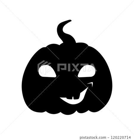Jack-o-lantern pumpkin smirk face expression silhouette. Halloween party pumpkin carving. Stock vector illustration isolated on white background in flat style. 120220714