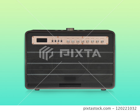 front view black and gold rectangular loudspeaker on white background, technology, object, fashion, modern, copy space front view black and gold rectangular loudspeaker on white background, technology, object, fashion, modern, copy space 120221032