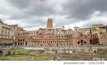 A panoramic view on Trajan's Market timelapse hyperlapse on the Via dei Fori Imperiali, in Rome, Italy A panoramic view on Trajan's Market timelapse hyperlapse on the Via dei Fori Imperiali, in Rome, Italy 120221083
