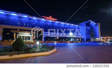 Night Aktau with Hotel timelapse hyperlapse. Kazakhstan. 120221102