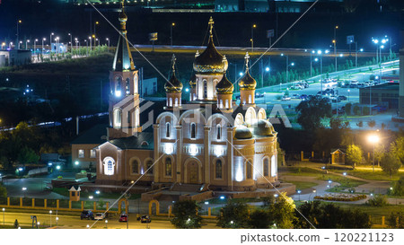 St. Nicholas Cathedral of the city of Aktobe at night timelapse 120221123