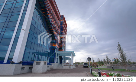 Modern building in the city of Aktobe timelapse hyperlapse. 120221126