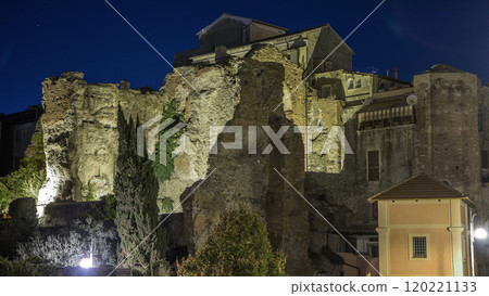 Terme di Caracalla in beautiful town of Albano Laziale night timelapse hyperlapse, Italy 120221133