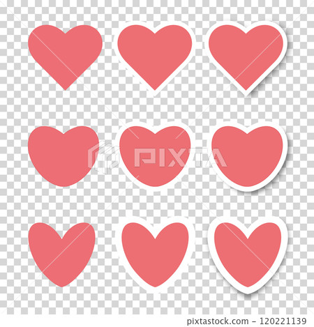 A set of stickers with the image of a pink heart on a transparent background. A set of stickers with the image of a pink heart on a transparent background. 120221139
