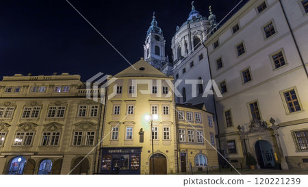 Night view of the illuminated malostranske namesti square timelapse hyperlapse in prague 120221239