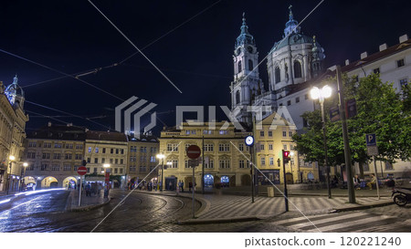 Night view of the illuminated malostranske namesti square timelapse hyperlapse in prague 120221240