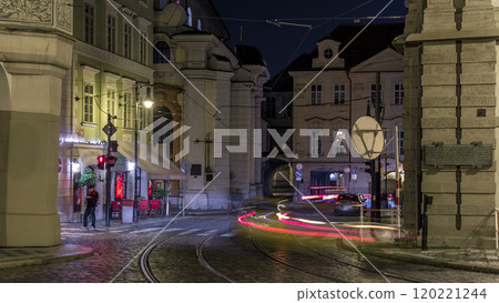 Night view of the illuminated malostranske namesti square timelapse in prague 120221244