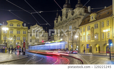 Night view of the illuminated malostranske namesti square timelapse in prague 120221245