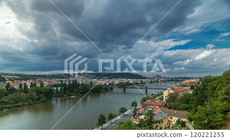 View of Prague timelapse from the observation deck of Visegrad. Prague. Czech Republic. 120221255