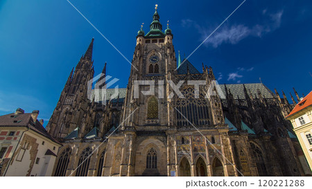 St. Vitus Cathedral timelapse hyperlapse in Prague surrounded by tourists. St. Vitus Cathedral timelapse hyperlapse in Prague surrounded by tourists. 120221288