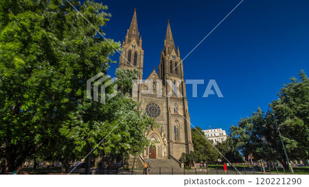 Medieval cathedral of Saint Ludmila timelapse hyperlapse in Prague in the Czech republic Medieval cathedral of Saint Ludmila timelapse hyperlapse in Prague in the Czech republic 120221290
