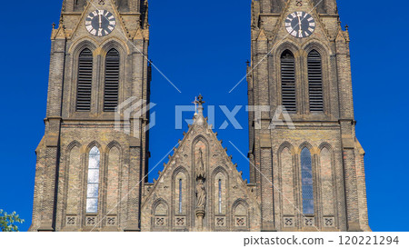 Medieval cathedral of Saint Ludmila timelapse in Prague in the Czech republic Medieval cathedral of Saint Ludmila timelapse in Prague in the Czech republic 120221294
