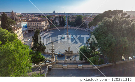 Aerial view of the large urban square, the Piazza del Popolo timelapse, Rome at sunset Aerial view of the large urban square, the Piazza del Popolo timelapse, Rome at sunset 120221315