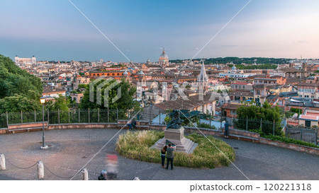 View from the Pincio Landmark day to night timelapse in Rome, Italy on a beautiful warm spring evening View from the Pincio Landmark day to night timelapse in Rome, Italy on a beautiful warm spring evening 120221318
