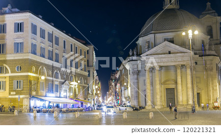 Piazza del Popolo timelapse with twin churches of Santa Maria in Montesanto and Santa Maria dei Miracoli Piazza del Popolo at night. Rome, Italy. Piazza del Popolo timelapse with twin churches of Santa Maria in Montesanto and Santa Maria dei Miracoli Piazza del Popolo at night. Rome, Italy. 120221321