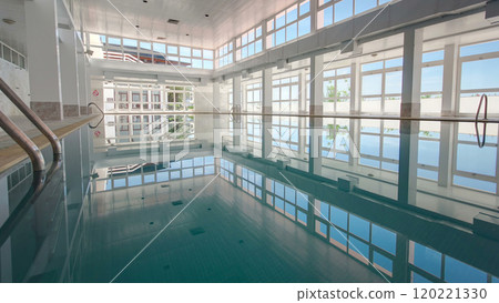 View of an indoor swimming pool at a hotel timelapse, Sesimbra, Portugal 120221330