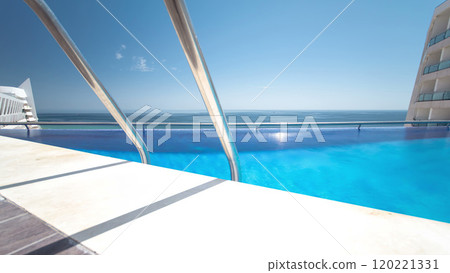 Hotel swimming pool with sunny reflections timelapse, Sesimbra, Portugal Hotel swimming pool with sunny reflections timelapse, Sesimbra, Portugal 120221331
