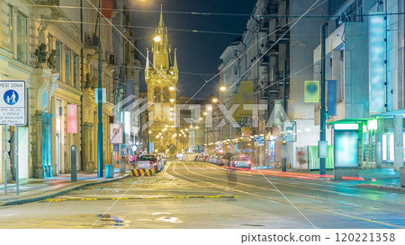Wenceslas Square in Prague at night timelapse, dusk time. Wenceslas Square in Prague at night timelapse, dusk time. 120221358