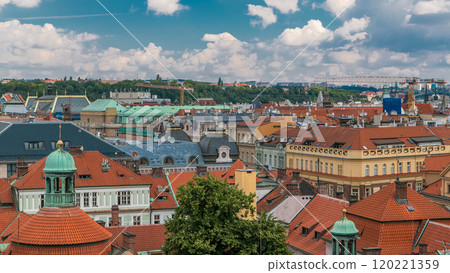Red roofs of the city Prague timelapse shot from the high point on Old Town Bridge Tower Red roofs of the city Prague timelapse shot from the high point on Old Town Bridge Tower 120221359